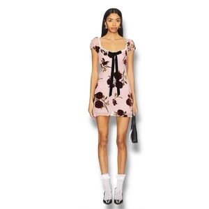 nwt For Love & Lemons Velvet Mini Dress in Rose xxs
